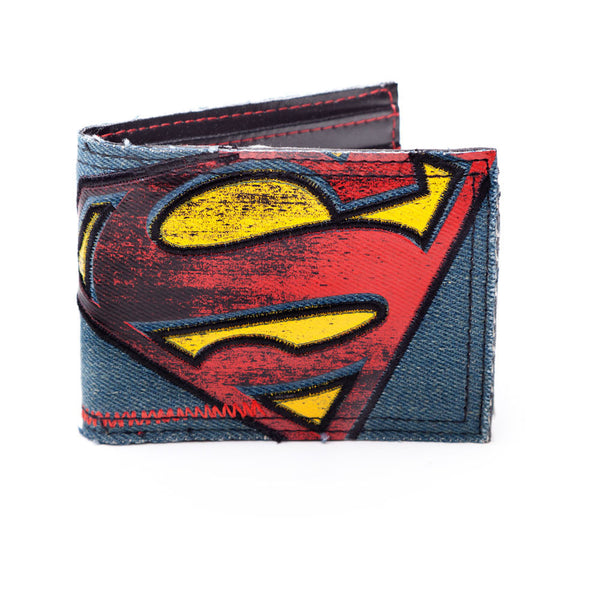 DC COMICS SUPERMAN Vintage Distressed Logo Bi fold Denim Wallet