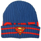 DC COMICS SUPERMAN Multi Wear Knit Acrylic Beanie Hat with Classic Logo, Blue/Red