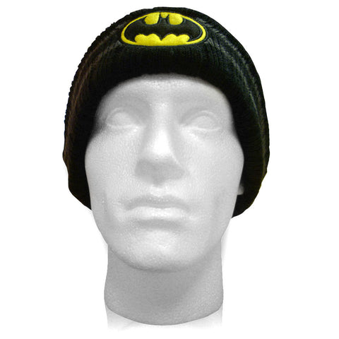 DC COMICS BATMAN Acrylic Mask Knit Beanie Hat with Classic Logo, Black/Grey