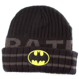 DC COMICS BATMAN Acrylic Mask Knit Beanie Hat with Classic Logo, Black/Grey