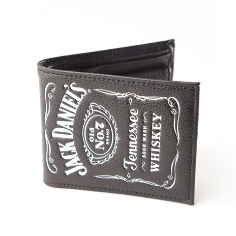 JACK DANIEL'S Bi-fold Classic Leather Wallet with Classic Embossed White Logo, Black