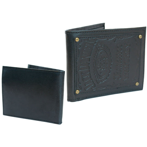 JACK DANIEL'S Bi-fold Leather Patch Wallet with Engraved Classic Logo, Black