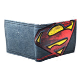 DC COMICS SUPERMAN Vintage Distressed Logo Bi-fold Denim Wallet, Blue