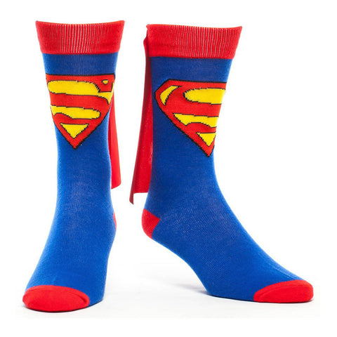 DC COMICS SUPERMAN Classic Logo Crew Socks with Superhero Cape Attachment, 39/42