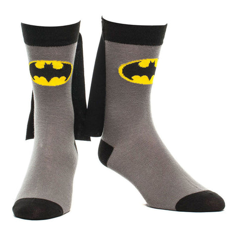 DC COMICS BATMAN Classic Logo Crew Socks with Superhero Cape Attachment, 39/42